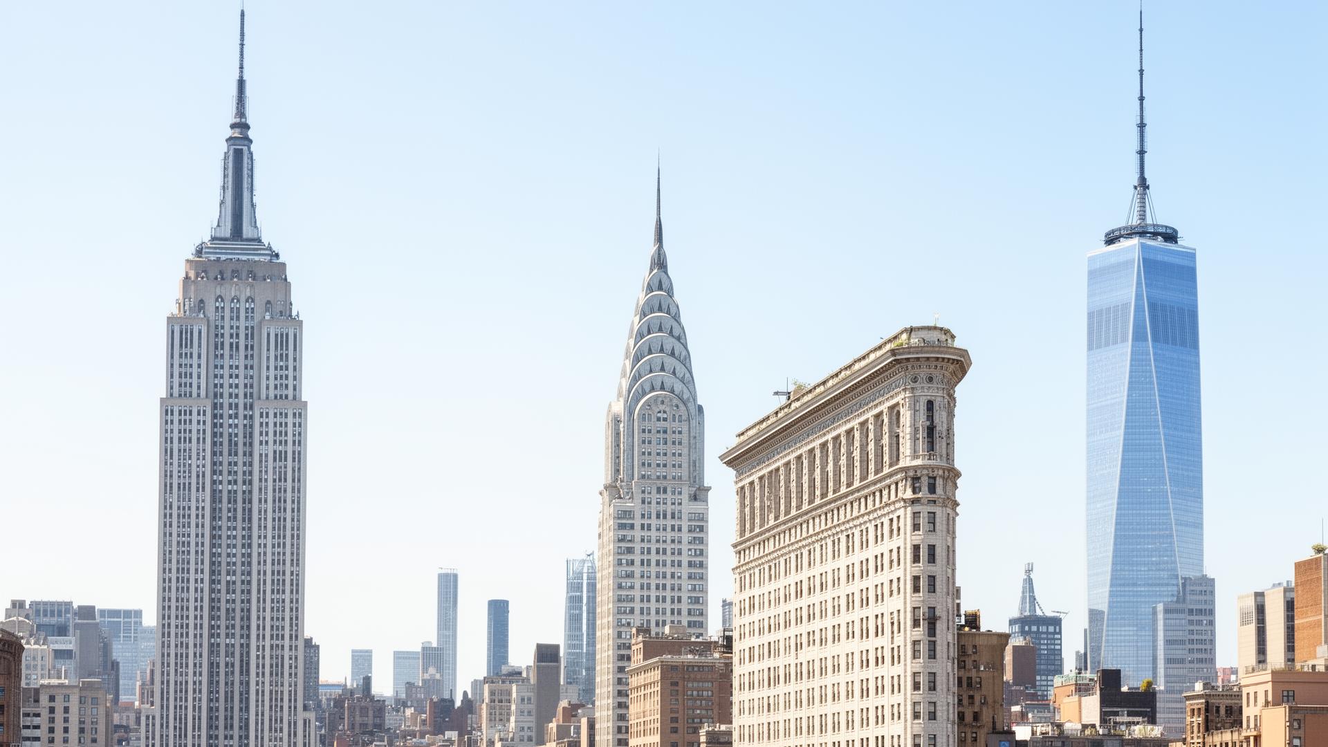 Empire State, Chrysler, Flatiron and One World Trade Center skyline