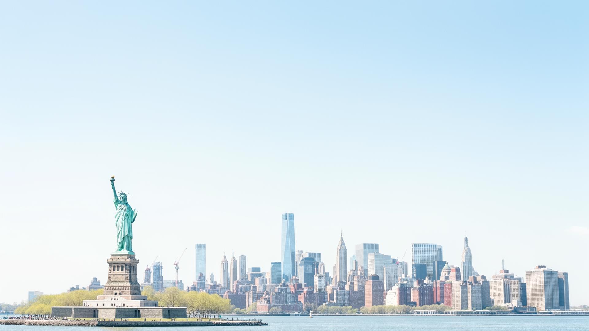 Statue of Liberty with Lower Manhattan skyline